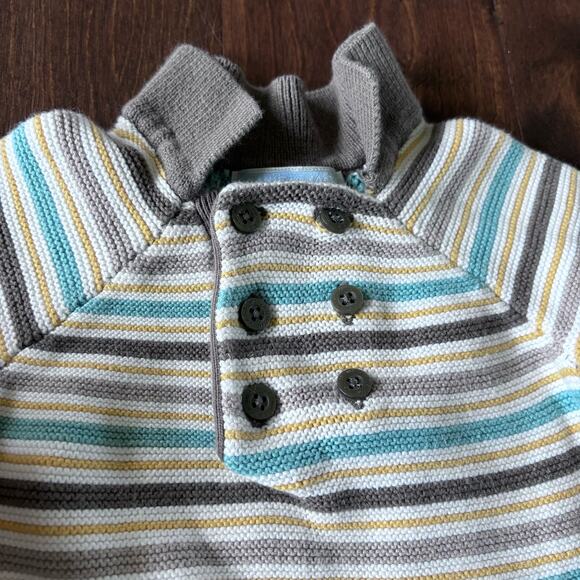 Janie and Jack Boys 3-6 Month Striped Knit Outfit Romper Brown Yellow - Picture 3 of 6